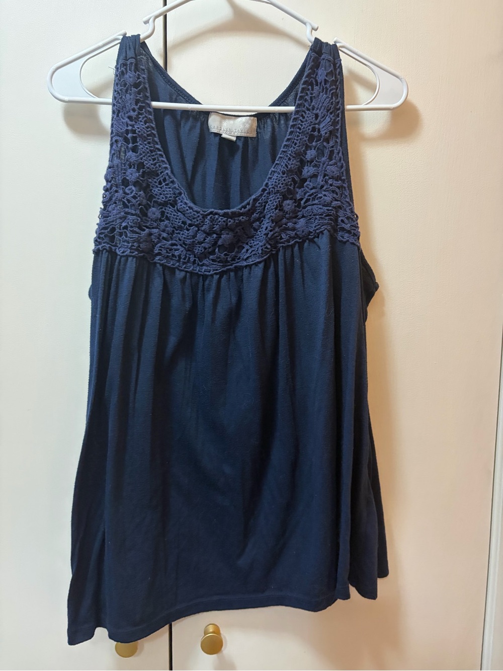 Carolyn Taylor Navy Crochet Yoke Tank